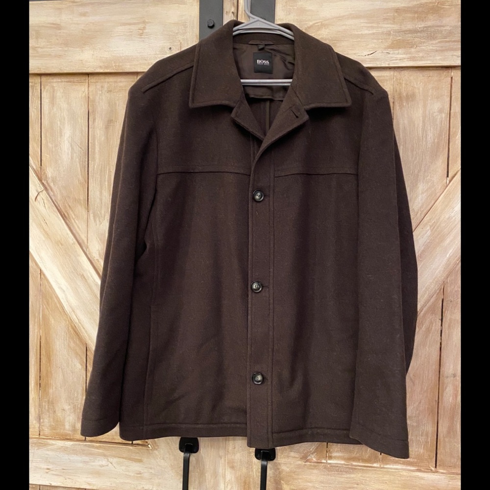 Hugo Boss Men Cashmere and Wool Three Button Duster 42R Dark Brown